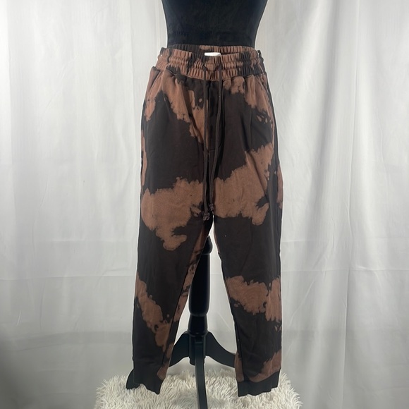 pistola Pants - Pistola Brown, Black Bleach design,Joggers, Sweatpants, small